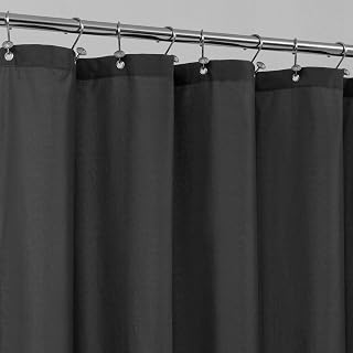 ALYVIASPRING Black Waterproof Fabric Shower Curtain Liner 72x72 - Soft Hotel Quality, 3 Bottom Magnets, Machine Washable Polyester