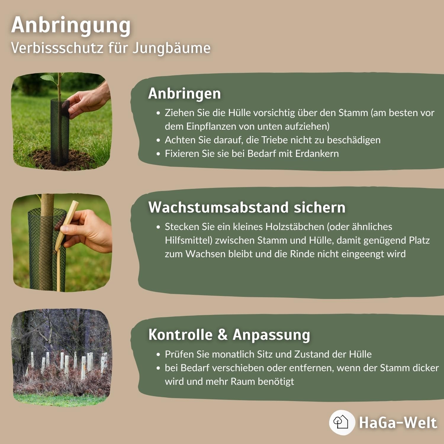 HaGa Baumschutzhülle mit 21g/m² | 50m Länge | Maschenweite 3mm | Ø 150mm – Widerstandsfähiges Baumschutzgitter – Verbissschutz für Baumstamm – zuverlässiger Baumschutz