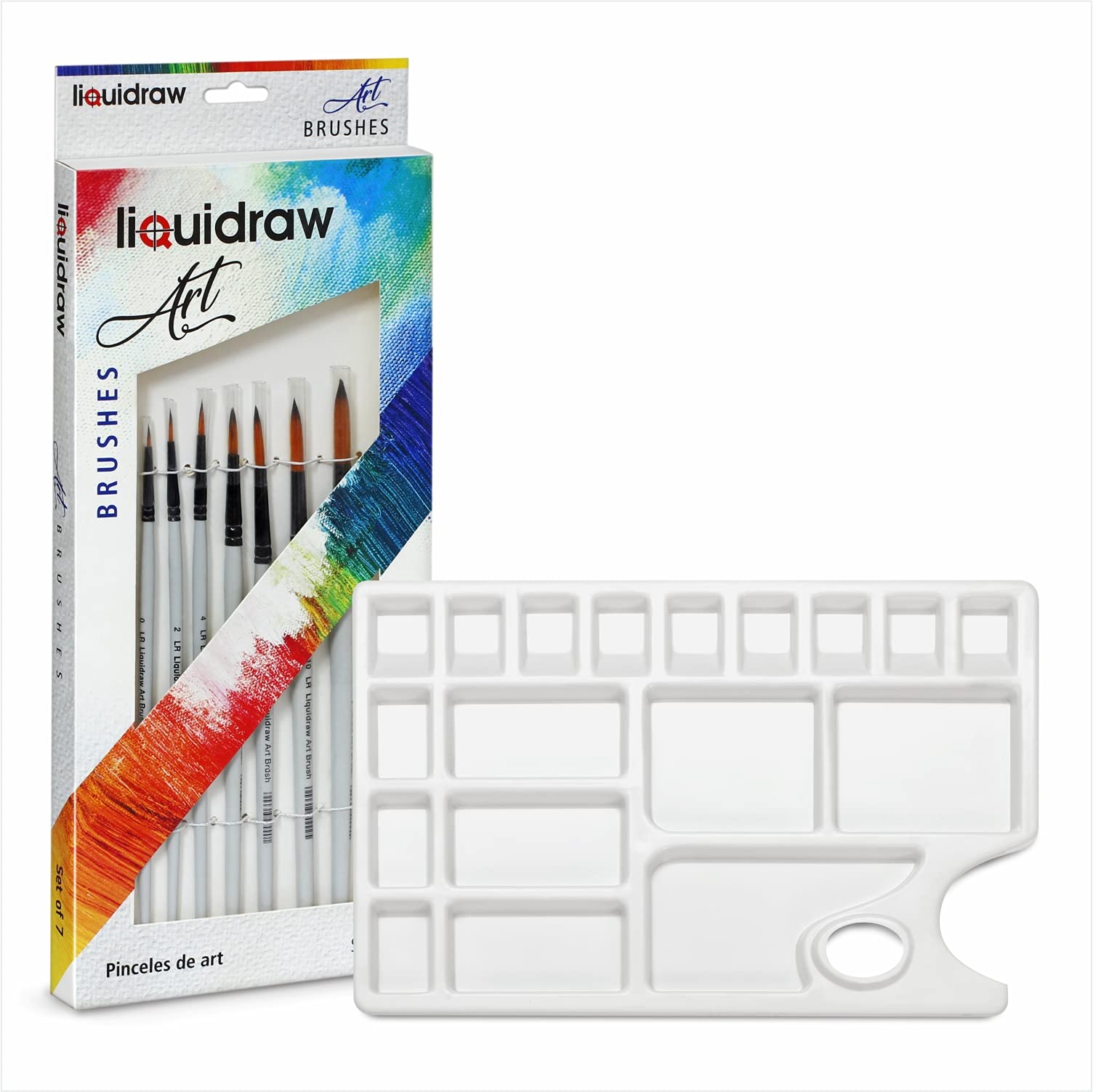 Liquidraw 25 Well Paint Palette & Paint Brushes Set Combo Extra Large Mixing Painting Palette For Acrylic, Oil & Watercolour Painting