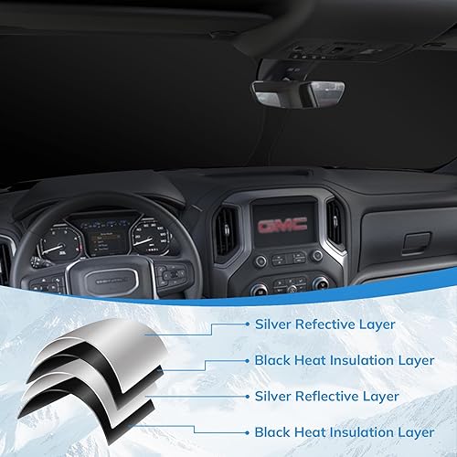 Miniatura 3 de Parasol para parabrisas delantero compatible con GMC Sierra 1500 2500 3500 SLT, AT4, Denali Pickup (2019-2024) Accesorios - Protector solar