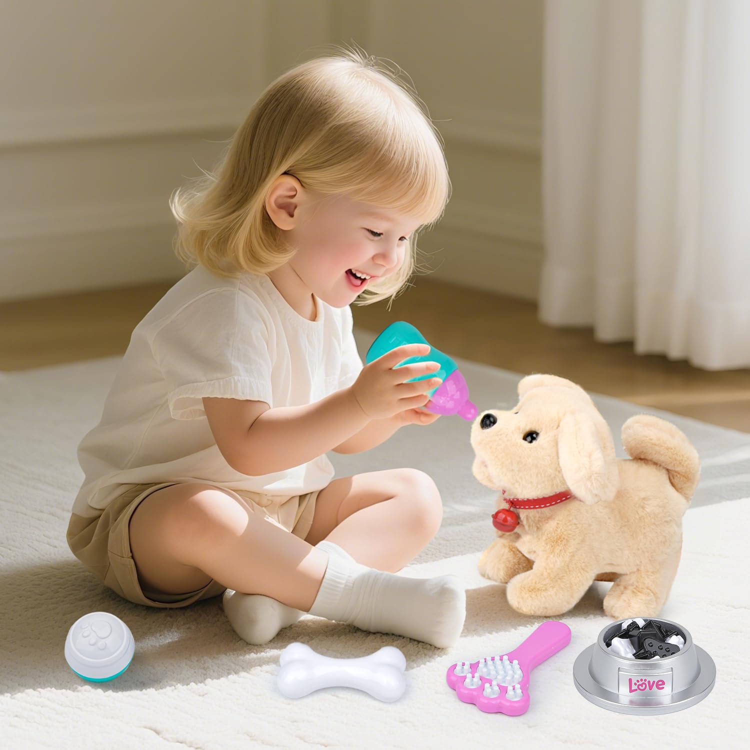 Giocattolo per cani per bambini con guinzaglio che corre e abbaia, giocattolo elettronico per animali domestici, gioco interattivo per cani con camminare, abbaiare, coda per bambini e bambine 2 3 4