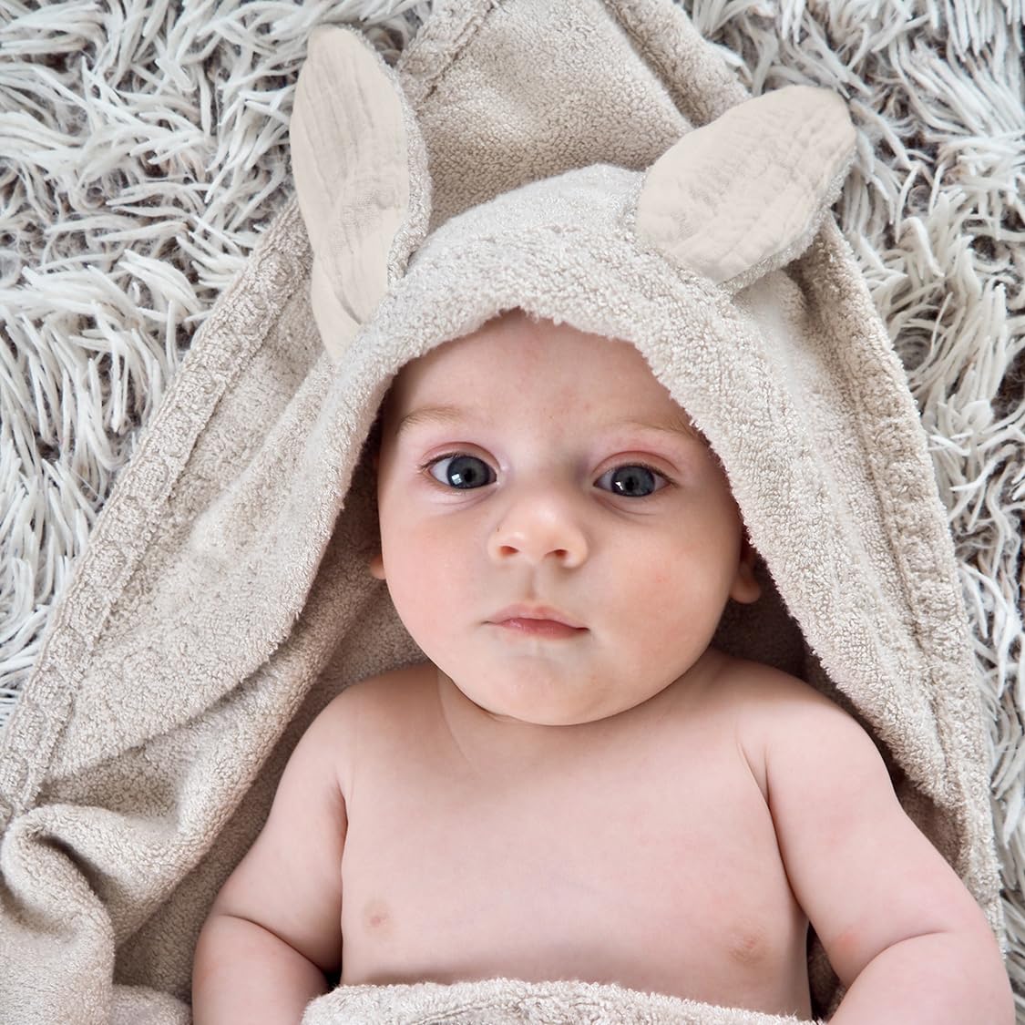 MAYLILY - Bambus Baby Handtuch Bunny – Kapuzenhandtuch für Neugeborene - Badetuch - Baby Handtuch mit Kapuze - Geschenk zur Erstausstattung - Baby Handtücher - Bademantel Baby - (beige)