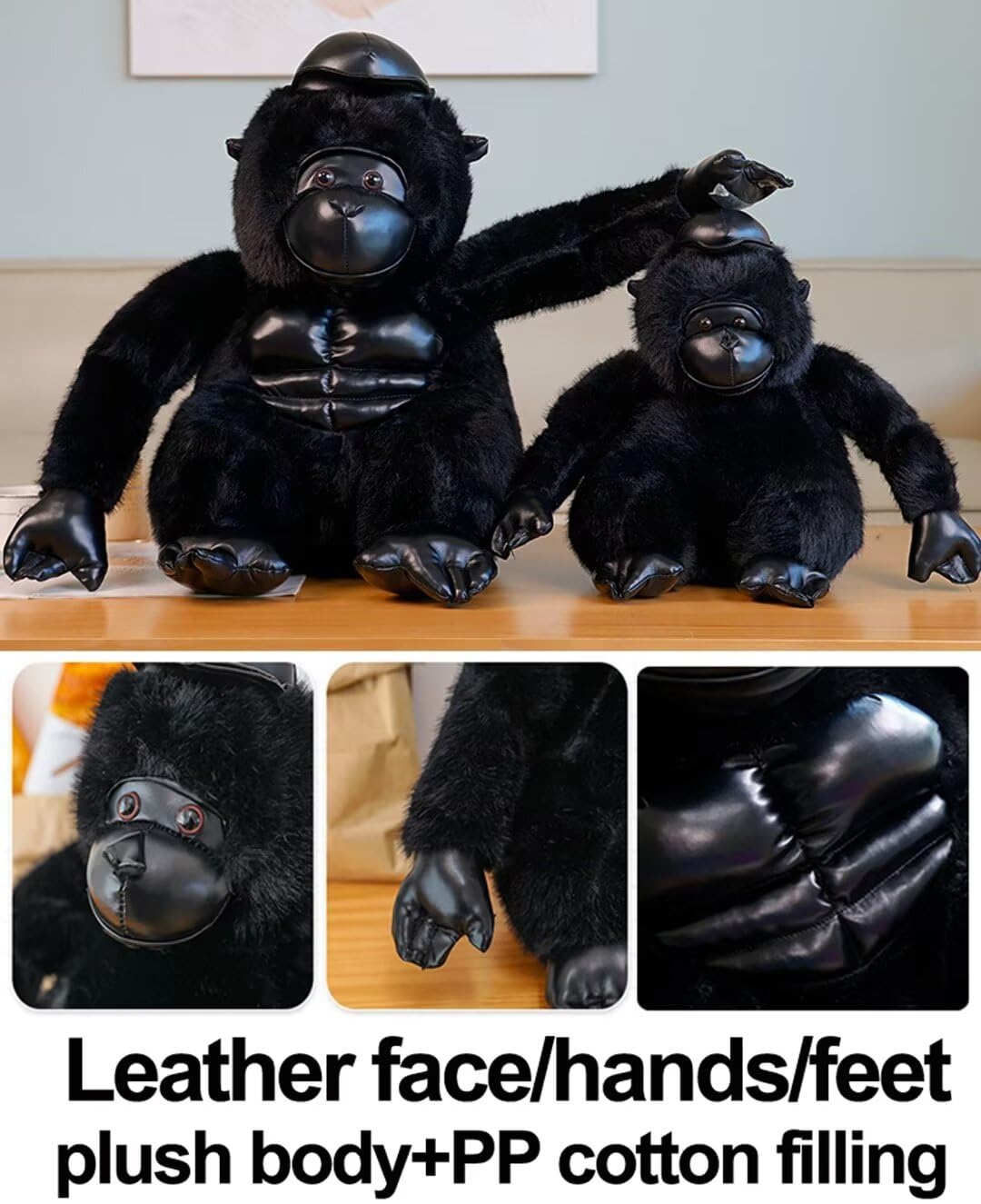 Amazon.co.jp: ゴリラ人形のぬいぐるみ、革の顔/手/足、かわいい