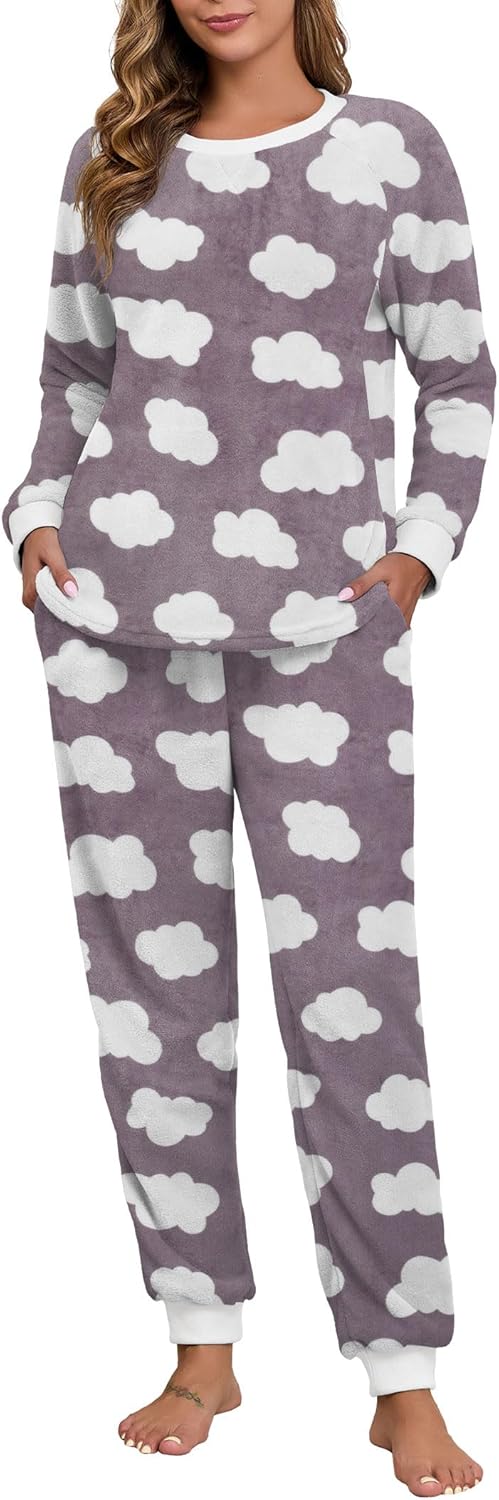 PrinStory Fluffy Pajamas for Women Soft Fleece Warm Pajama Set Fuzzy Pjs Winter 2 Piece Flannel Lounge Sets with Pockets - Image 2