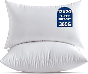12 x 20 Throw Pillow Inserts Pack of 2 Small White Decorative Lumbar Pillows for Living Room Couch Bed Sofa Rectangle Cushion Sham Stuffer Indoor