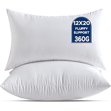 12 x 20 Throw Pillow Inserts Pack of 2 Small White Decorative Lumbar Pillows for Couch Bed Sofa Rectangle Cushion Sham Stuffer Indoor