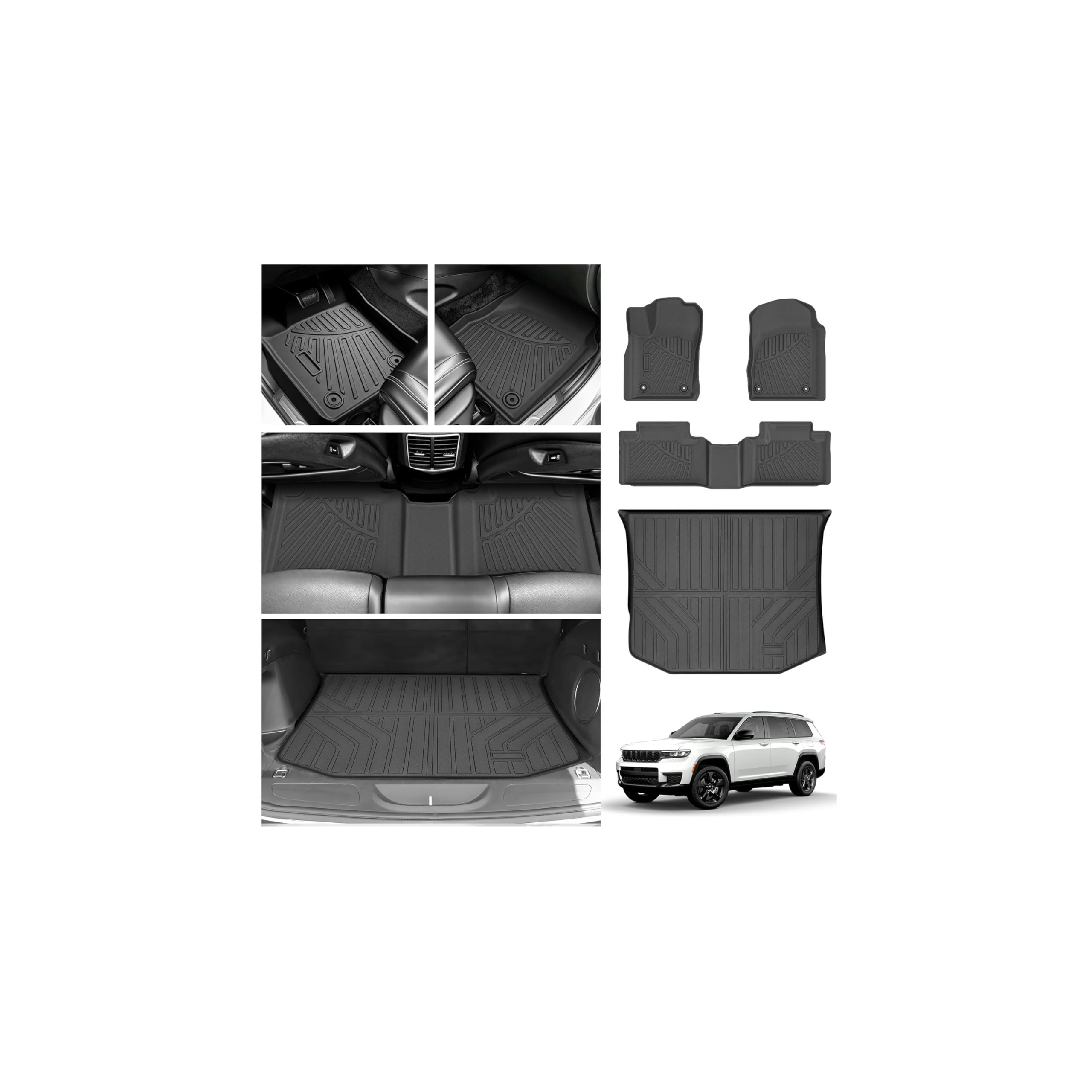 Floor Mats for Jeep Grand Cherokee 2016-2021/Grand Cherokee WK 2022 2023 (Non L), All Weather Cargo Liner for Grand Cherokee Accessories, Heavy Duty Car Mats, Car Accessories