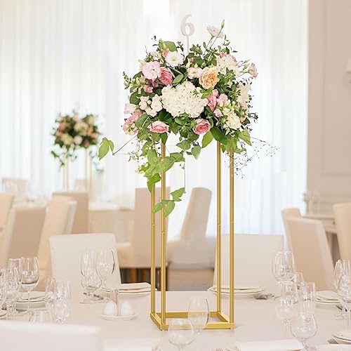 Miniatura 2 de HEOMU Centros de mesa de boda para mesas con placas de malla, 2 jarrones de flores de metal para centros de mesa, columna de 23.6 pulgadas, soporte