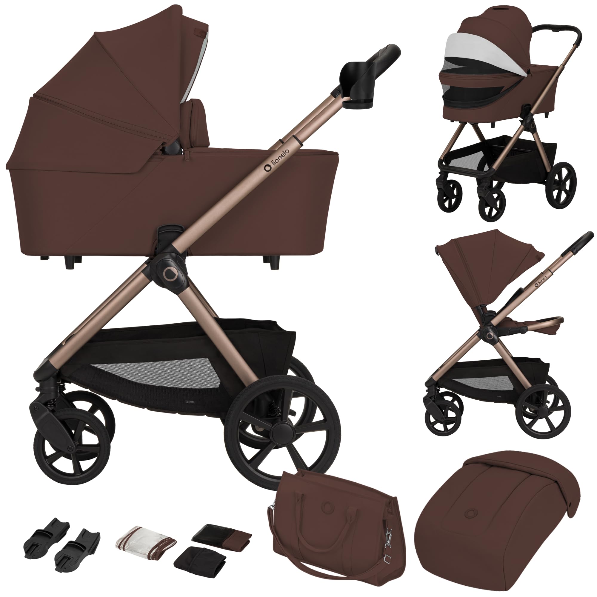 LIONELO Carmine Passeggino Trio 3 in 1 per Bambini 0-4 Anni fino a 22 kg | Sistema Modulare Pieghevole, Navicella Portatile e Seggiolino Auto Ovetto, Ruote GravelTech, Ammortizzazione, Cappottina XXL