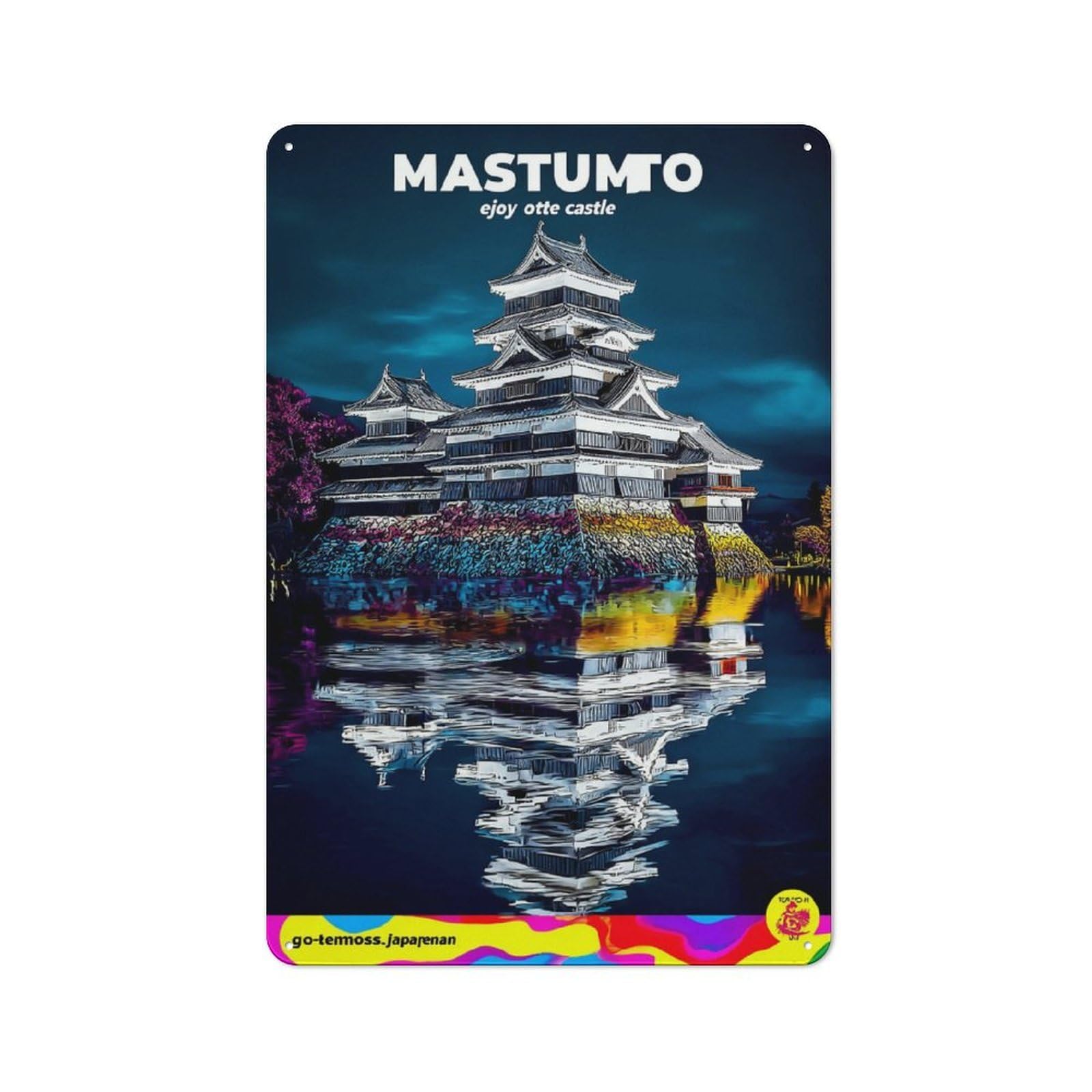 Junmoney Enjoy Matsumoto Castle Reflections Rustic Tin Wall Plaque 30X20cm For Kitchen Or Home Bar, A Winter Wall Decor Update For Kitchen Decor Lovers