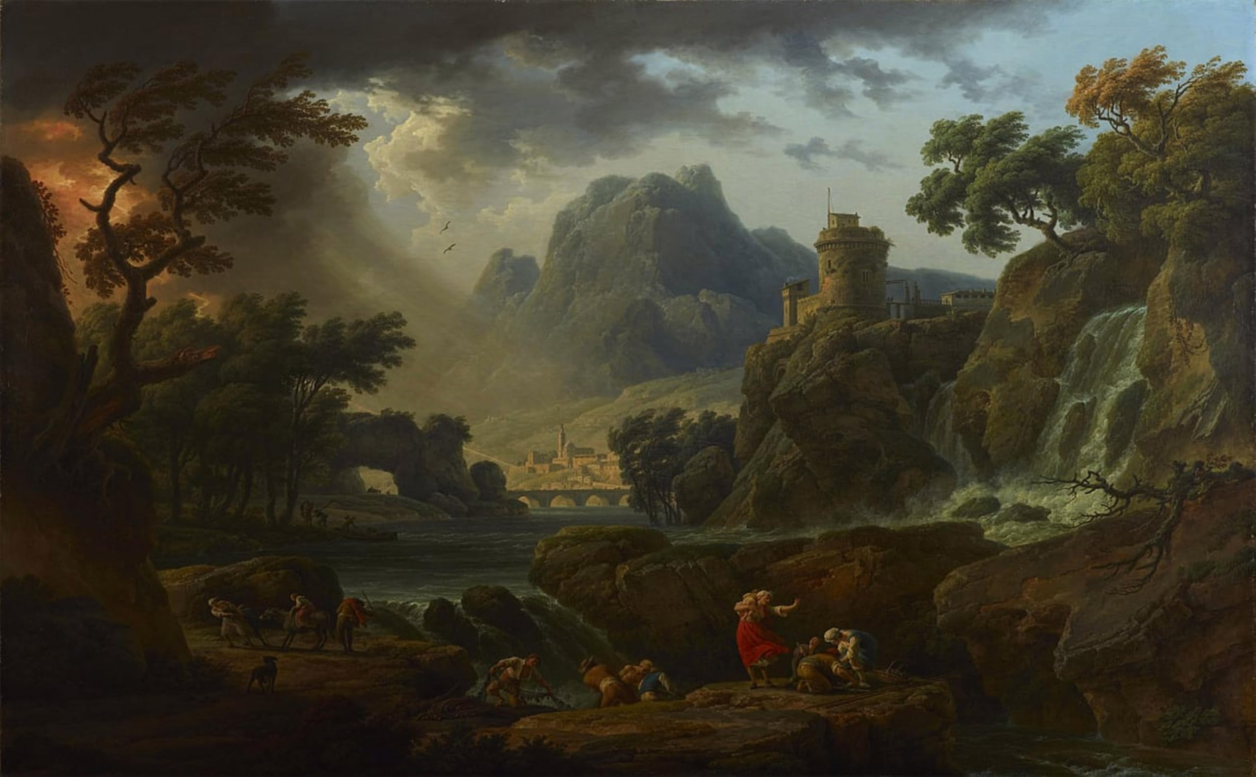 ARTXLXXBN Famous Prints Artwork Pictures Poster Painting Art Mountain Landscape with Storm by Claude Vernet Artwork Landscape Pictures for Home Decor 60x90cm