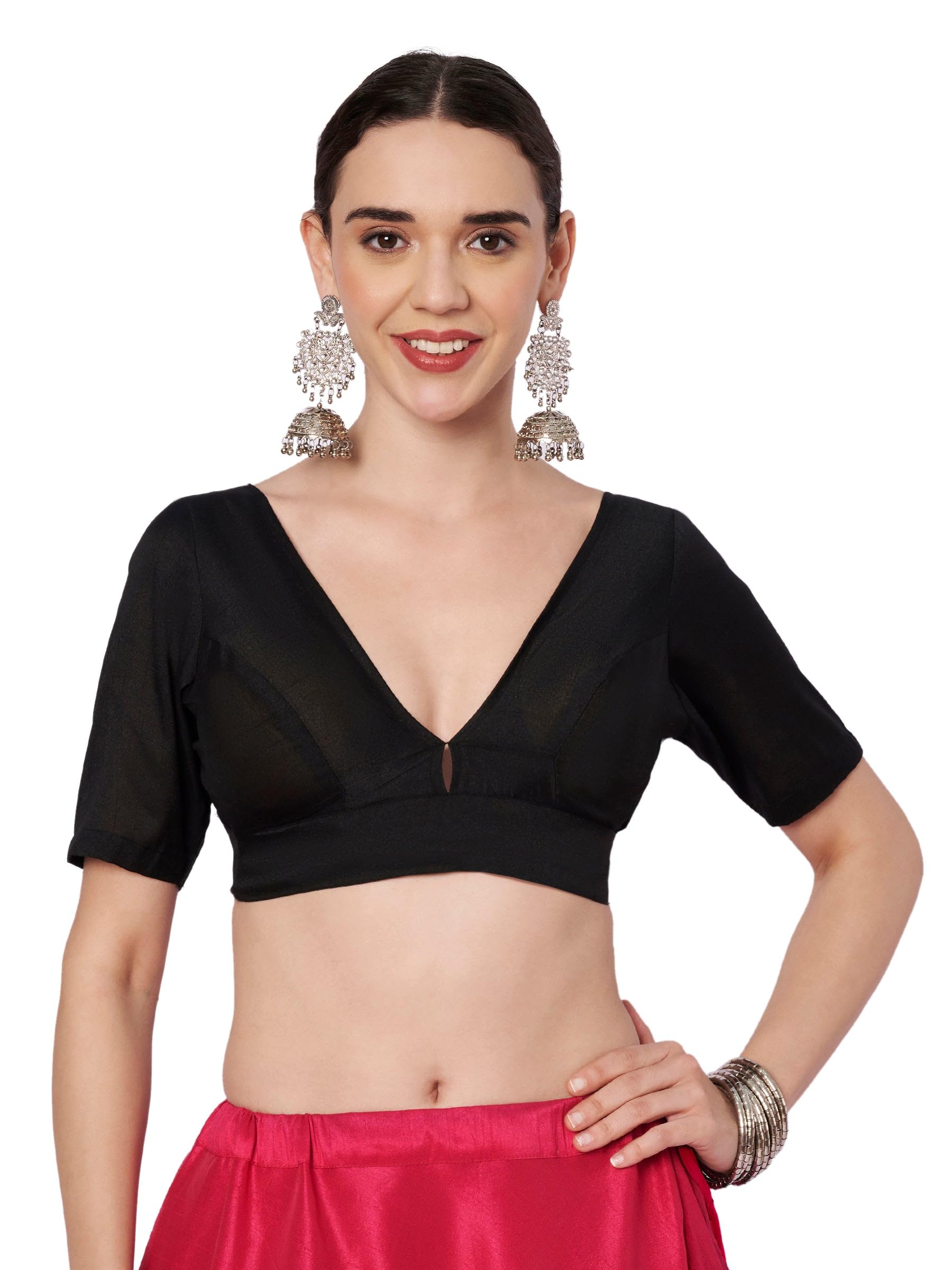 studio rasa Women's Chroma Solid V-Neck Padded Readymade Blouse for Festive Party Wedding-picture-42