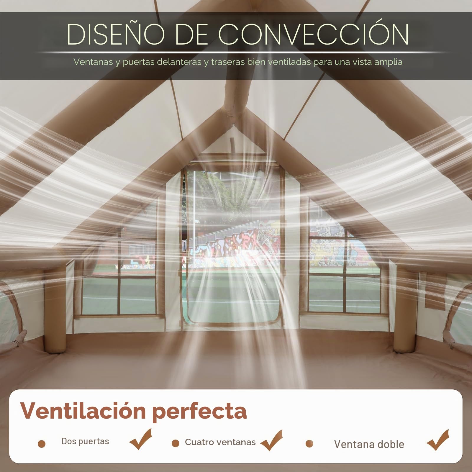 Tienda de campaña inflable con apertura de chimenea y claraboya, tienda de campaña para exteriores para 2-8 personas con bomba de aire, tela Oxford impermeable para 4 estaciones