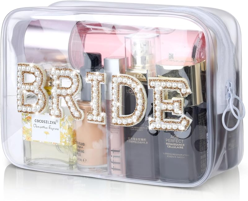 Necessaire de maquiagem transparente Etercycle com estampa BRIDE, dourada, 1 unidade
