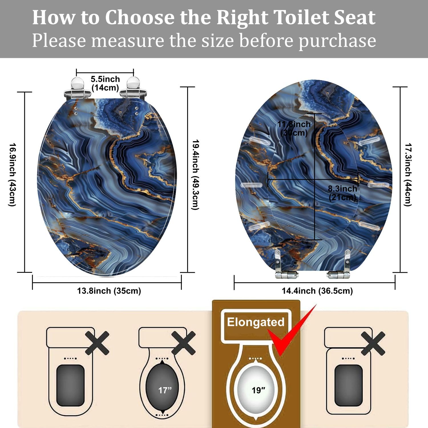 Asiento de inodoro alargado para baño