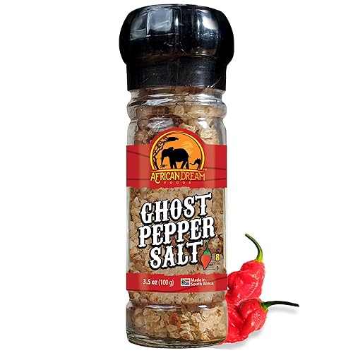 African Dream Foods - Sal picante de pimienta fantasma | Sal de chile totalmente natural | Fabricado con pimientos fantasma africanos | 3.5 onzas