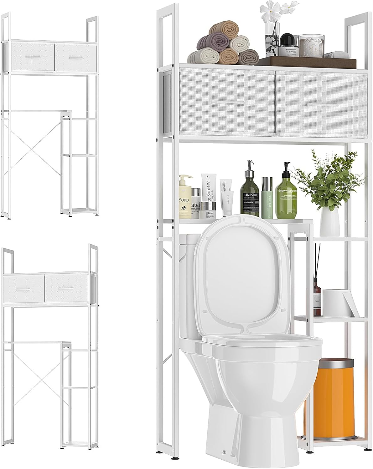 Luxspire Over The Toilet Storage, 5-Tier Over Toilet Bathroom Organizer with 2 Drawers & Side Shelves, Freestanding Space Saver Above Toilet Storage Cabinet for Restroom, White Luxspire Over The Toilet Storage, 5-Tier Over Toilet Bathroom Organizer with 2 Drawers & Side Shelves, Freestanding Space Saver Above Toilet Storage Cabinet for Restroom, White