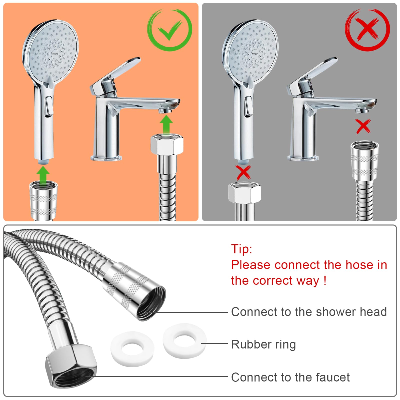 Flessibile per Doccia in Acciaio Inossidabile 1.5m (G1/2”) - Tubo Anti-Torsione, Anti-Esplosione e Resistente alle Alte Temperature, Colore Cromo/Argento
