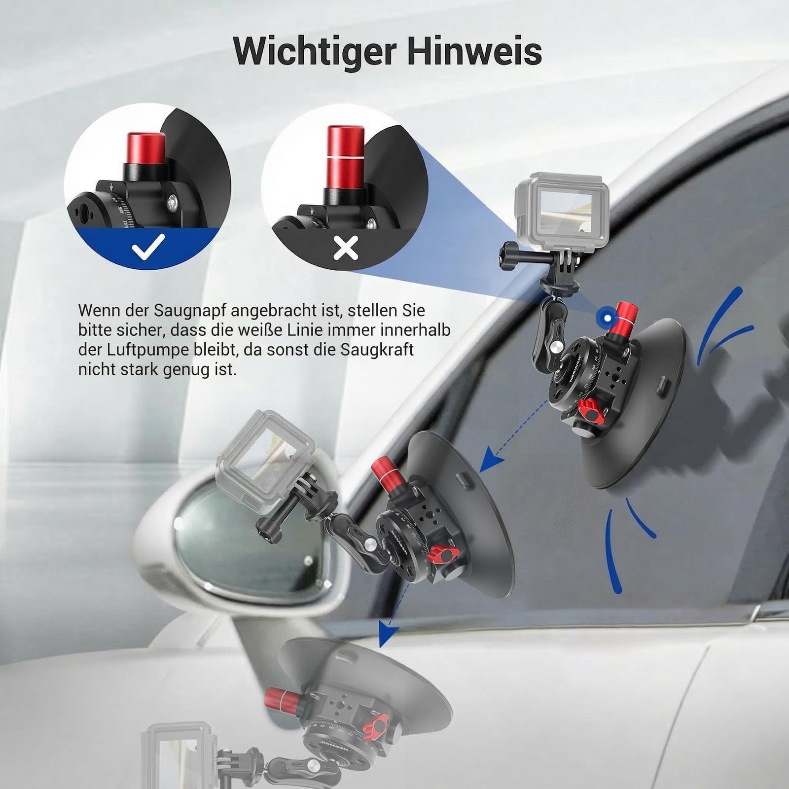 Neewer 6" Camera Suction Cup Mount Saugnapf Halterung mit Kugelkopf Magic Arm – Bild 6