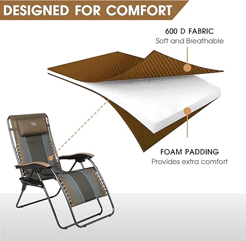 Miniatura 5 de TIMBER RIDGE Silla de patio reclinable para exteriores XL (1 unidad) y 33 pulgadas de ancho XXL de gravedad cero silla reclinable