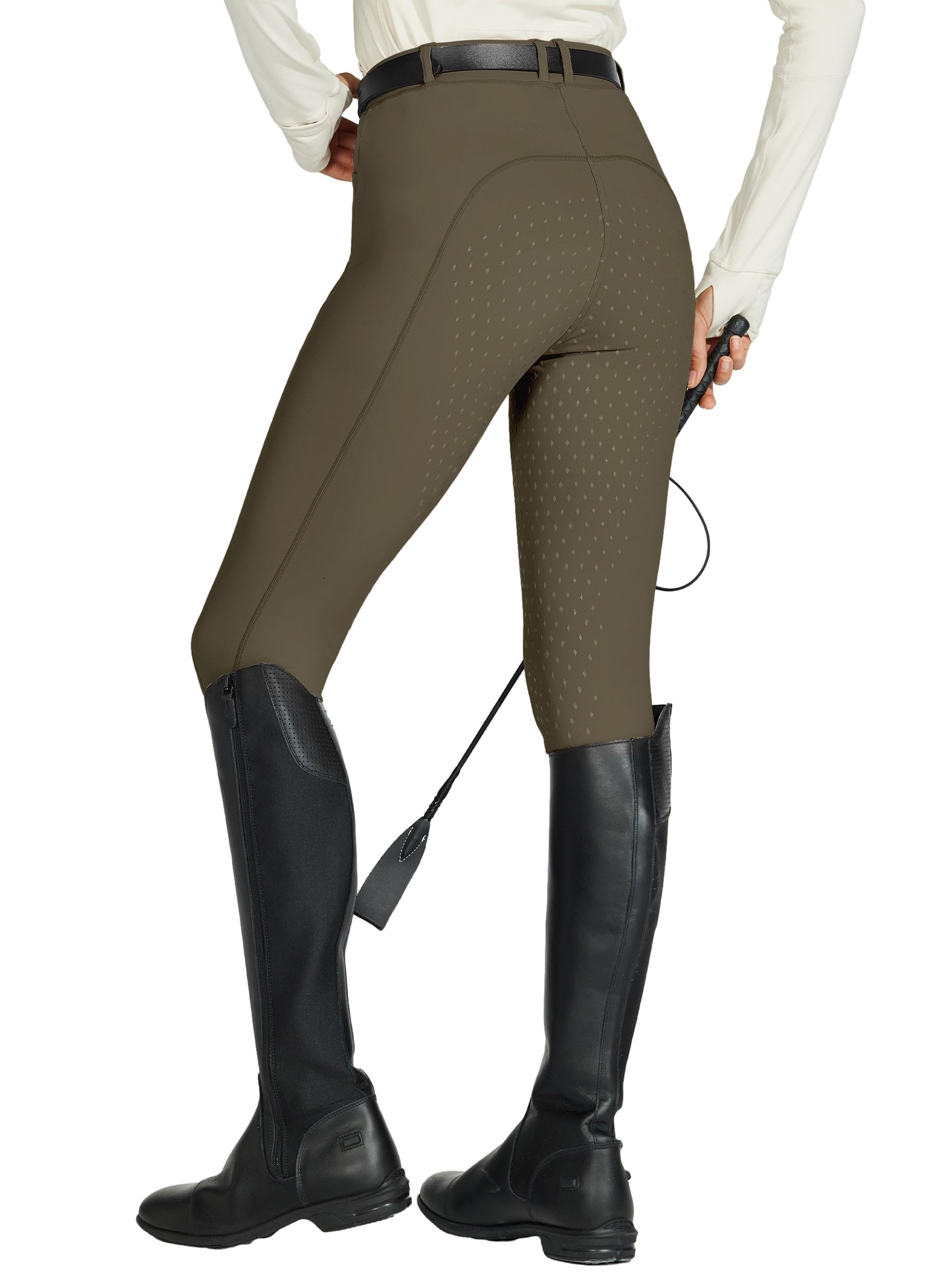 WILLIT Pantalones de equitación para mujer con ribete completo de silicona, cintura alta, elásticos, con bolsillo de cremallera, trabillas para cinturón