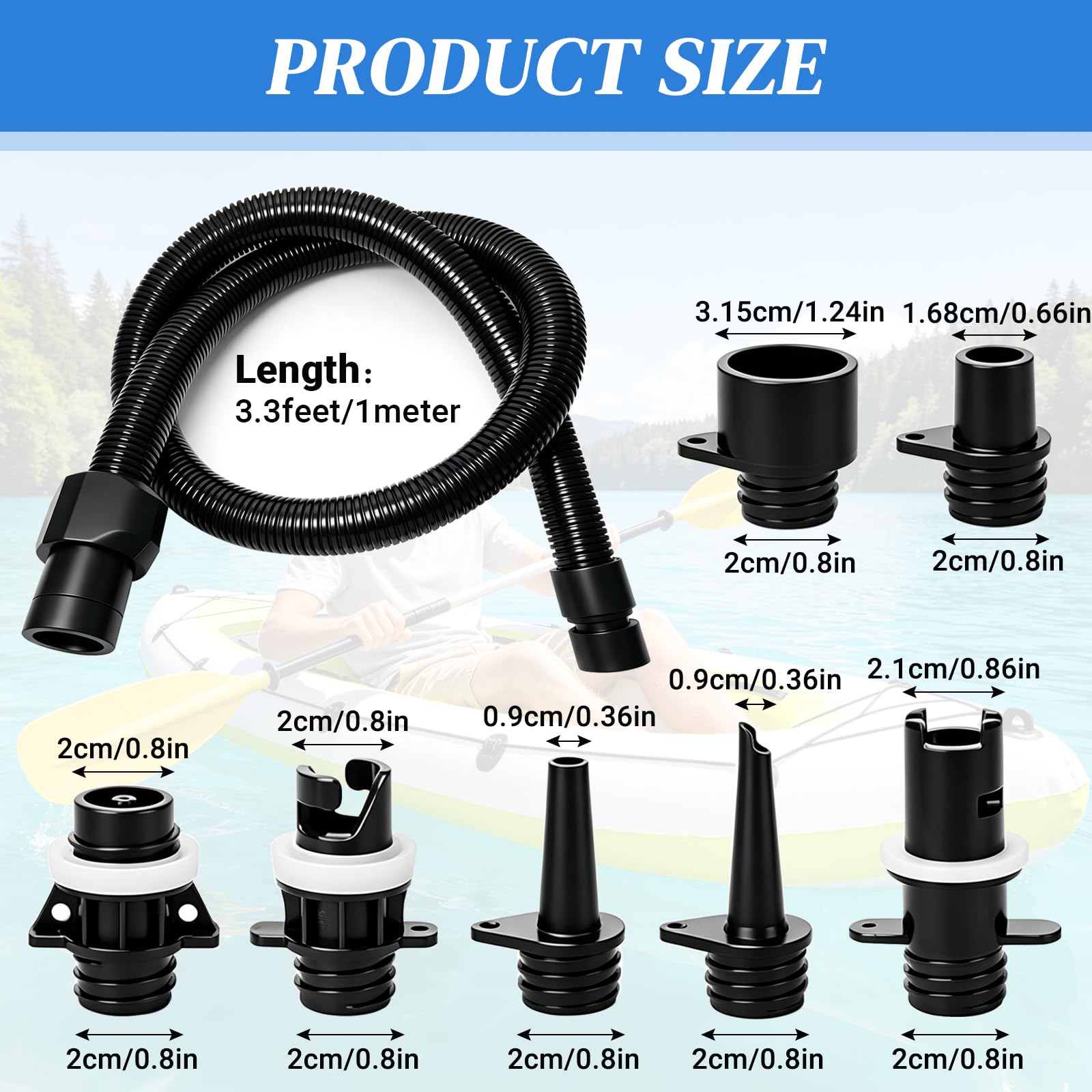 Adaptateur de Pompe Sup Gonflable, Adaptateur Gonfleur Paddle, Adaptateur de Kayak avec 3 Buses, Adaptateur Pompe Kayak Embout de Gonflage pour Canoës, Planches Pagaie, Bateaux Gonflables, Kayaks