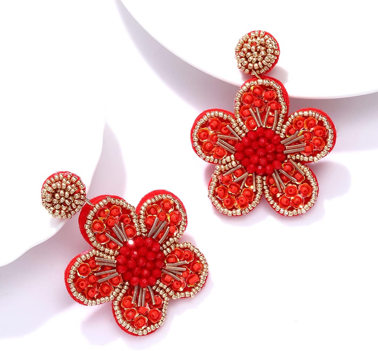 Beaded Drop Earrings Statement Colorful Beaded Flower Earrings Handmade Bohemia Tropical Beadwork Dangle Earrings For Woman - Image 5