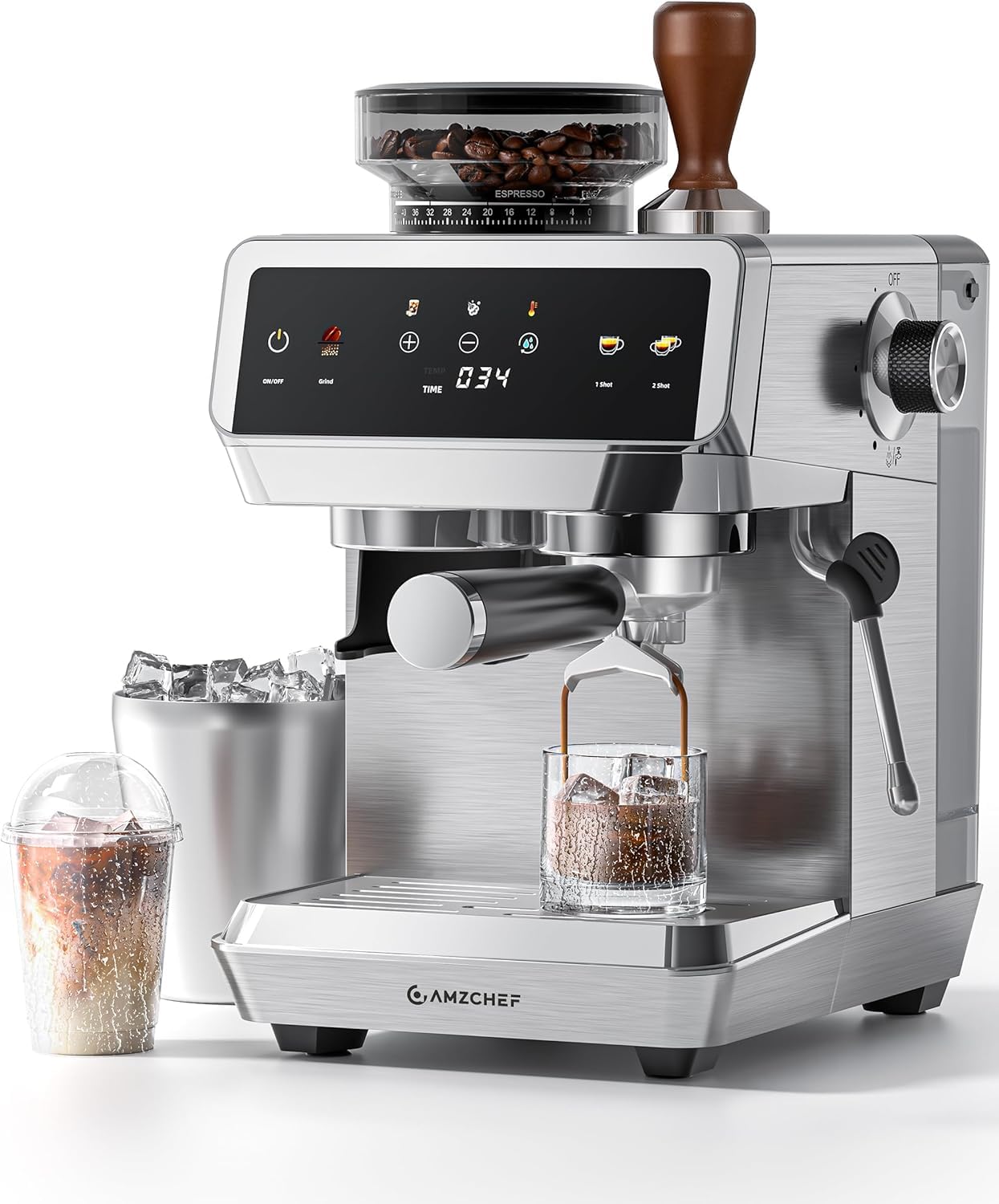 AMZCHEF Espresso Machine with Coffee Grinder, 20Bar