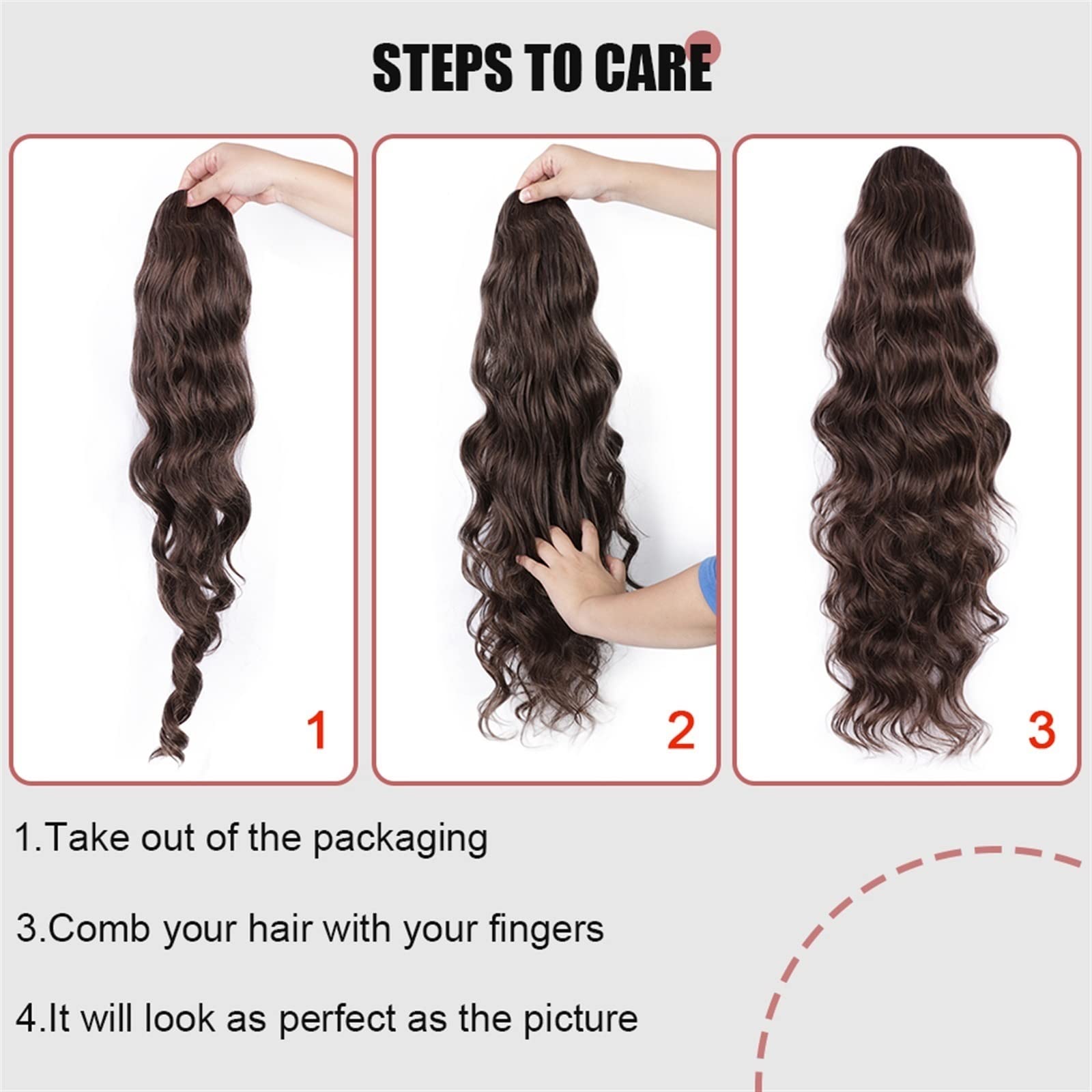 Extensión de la cola de caballo Cola de caballo con cordón ondulado de cuerpo largo sintético for mujer Extensión de cabello con cordón de onda esponjosa de 26 pulgadas Clip suave natural en postizo d