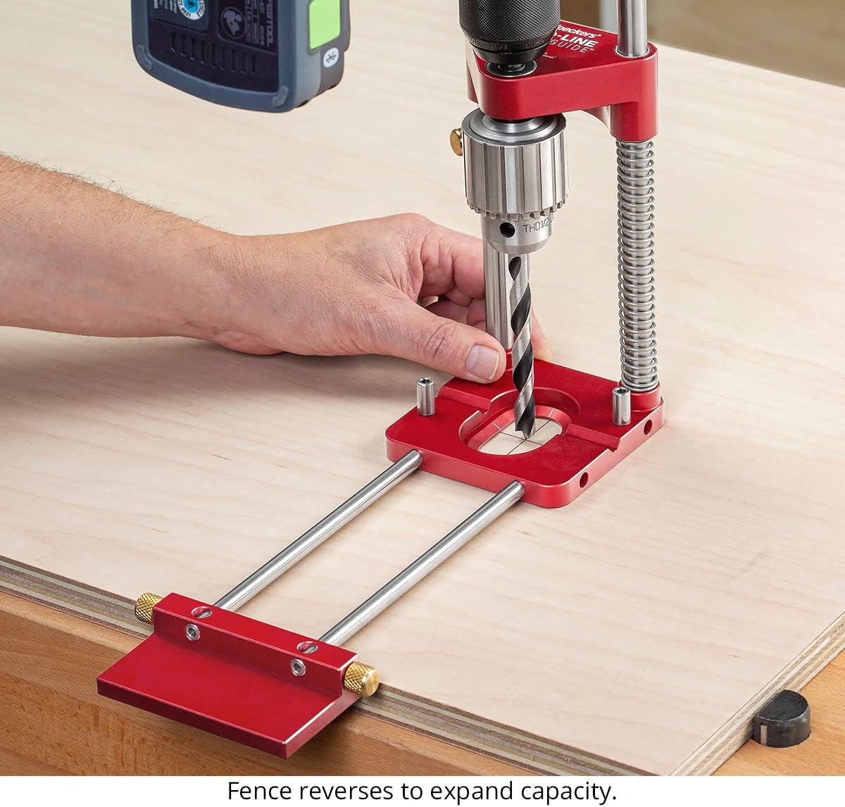 Woodpeckers Auto Line Drill Guide Deluxe Kit, Portable Drill Guide For Perfect Perpendicular Drilling, with 6 Extension Rods, 2 Flip Stops And Wrench