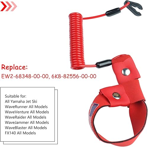 Miniatura 5 de Cordón para interruptor de barco para todos los Yamaha Jet Ski Waverunner, correa de muñeca con motor fuera de borda marino, repuesto
