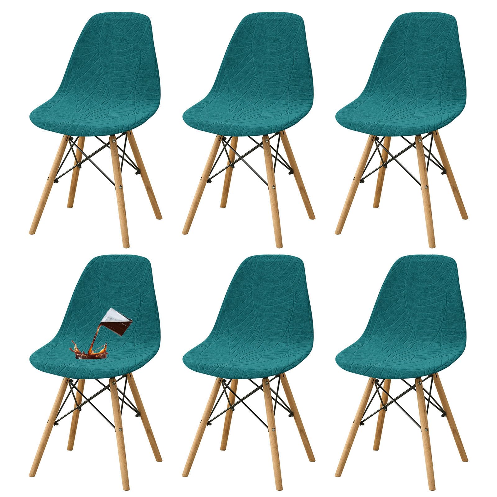 YOPOIY Waterproof Shell Chair Covers Set of 6 4 2, Stretch Armless Chair Slipcovers for Dining Chairs, Washable Mid Century Modern Chair Protector for Pets (blue,6 PCS)