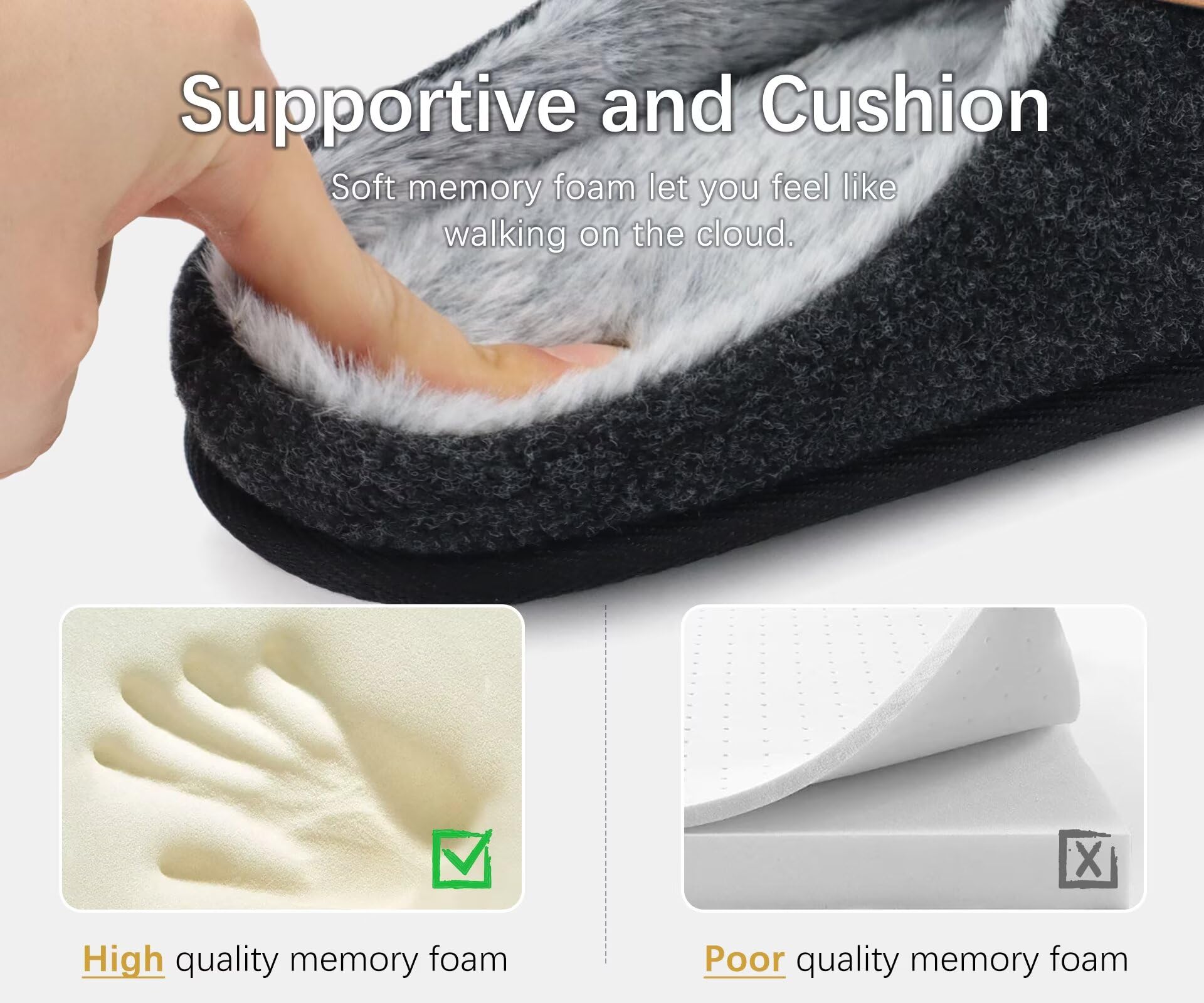 ONCAI Pantofole da Uomo Invernali, Comoda Memory Foam Calde Scarpe da Casa in Lana Con Suola Antiscivolo Taglia 40-49 EU