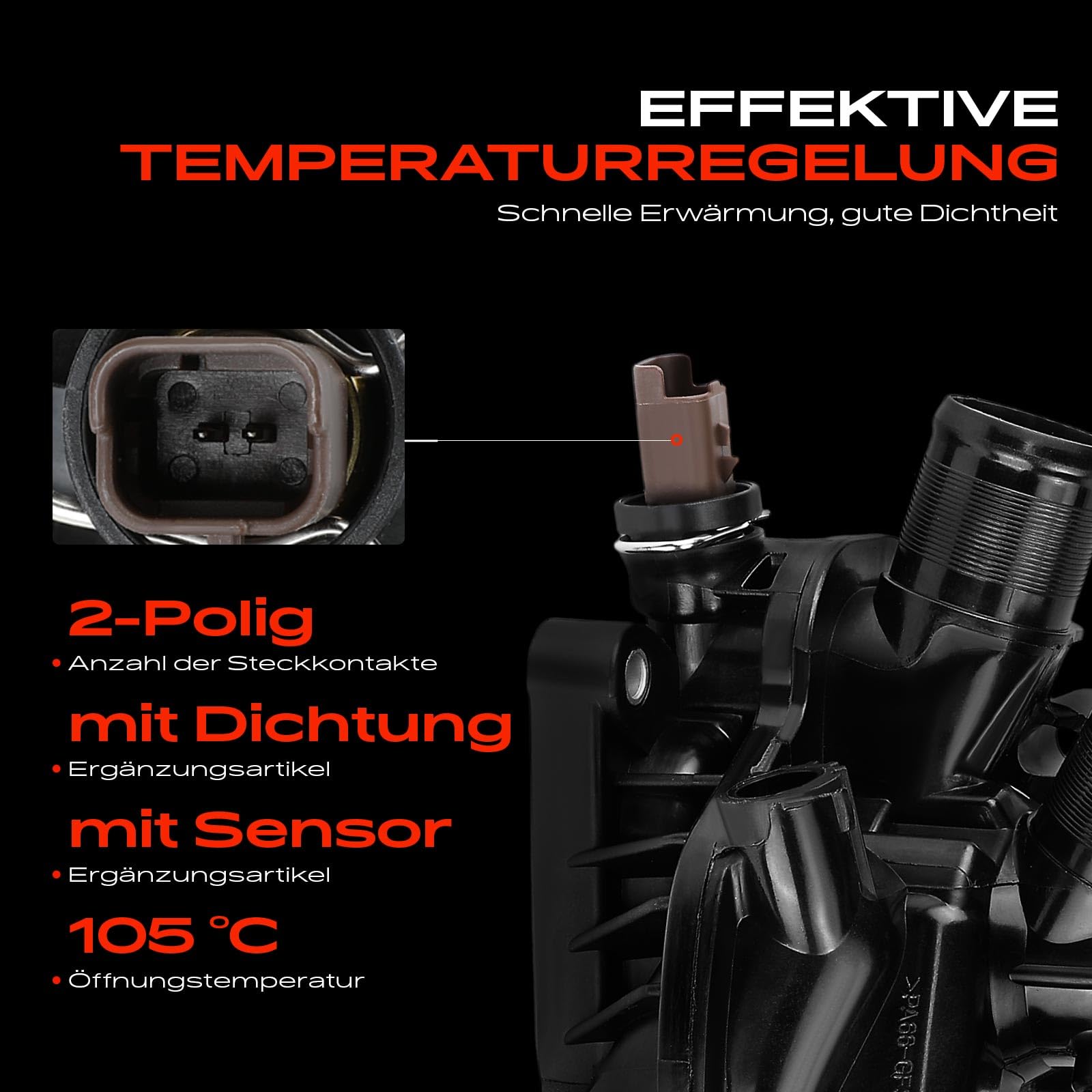 Frankberg Termostato del liquido di raffreddamento 2 Poli benzina | Compatibile con: C4 II NC, DS5, C4 I LC, 207 SW WK, DS3 Cabriolet, 308 I 4A 4C, 3008 MPV 0U, 207 WA WC, 5.008E3 0E 0U