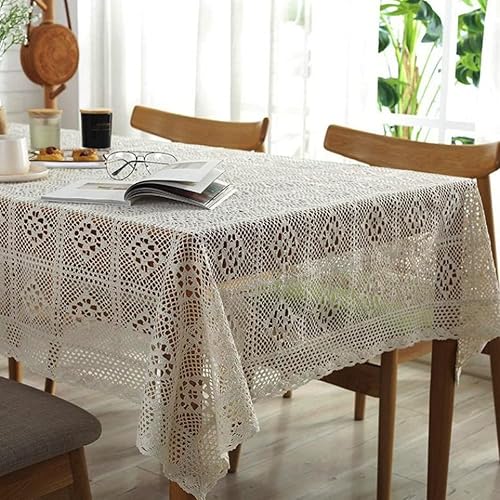 Miniatura 8 de Sandweek Mantel de algodón hecho a mano con encaje de ganchillo, a prueba de polvo, para mesa de bufé, cena de vacaciones, fiesta, banquete,
