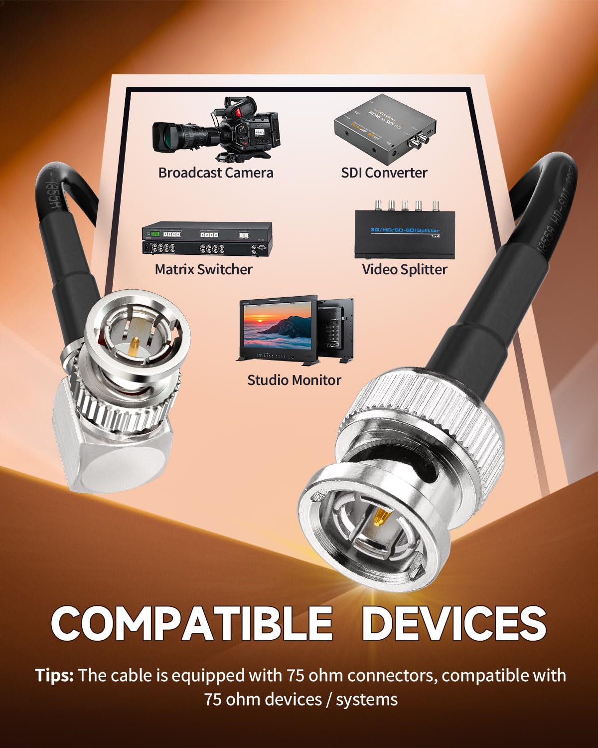 Superbat Cable de 3G/6G/HD SDI 2m,2Pieza Cable BNC Belden 1855A Cable 75ohm Macho a Macho en Ángulo Recto de Video SDI Soporta HD-SDI/3G-SDI/4K para Cámara Transmisión CCTV Monitor Conversor SDI etc.