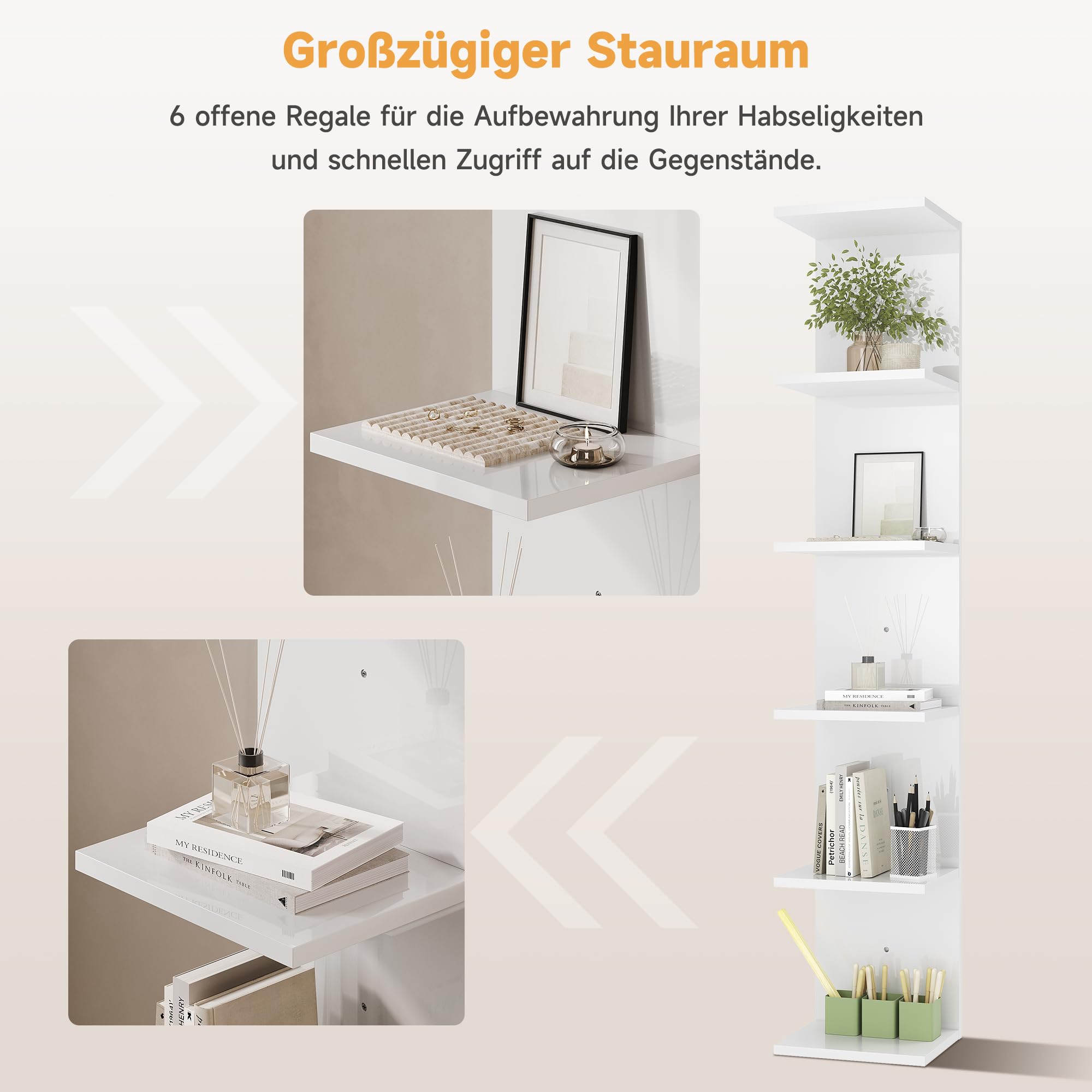 SONNI Wandregal, Regal, Standregal, 6-Fach Bücherregal, Weiß, 30x24.8x160cm
