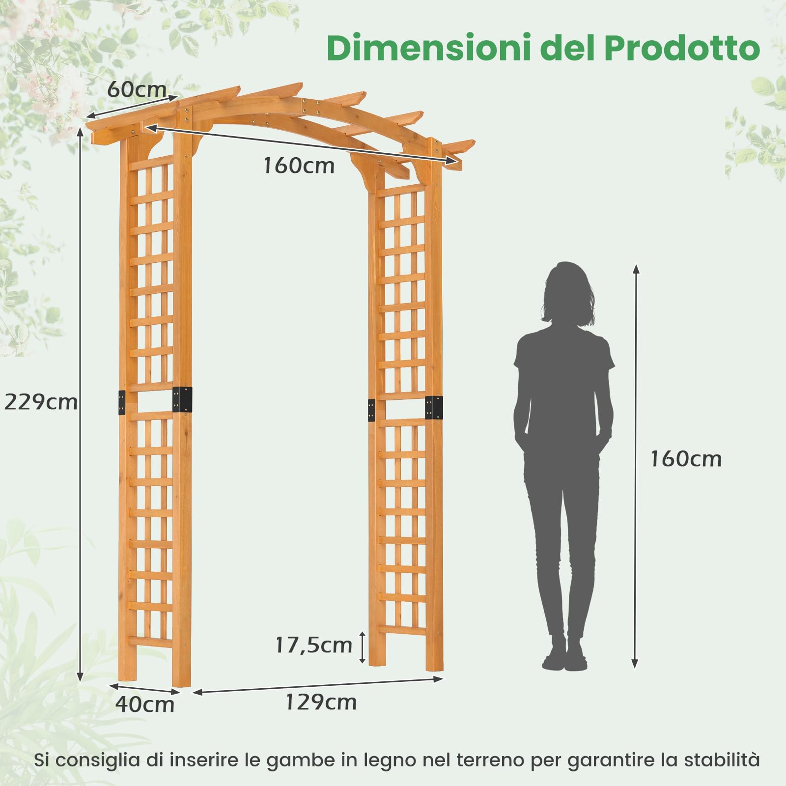 COSTWAY Arco da Giardino in Legno, Pergola da Esterno per Piante Rampicanti, Pergolato per Matrimonio e Feste, da Giardino, Patio e Cortile (Modello 2)