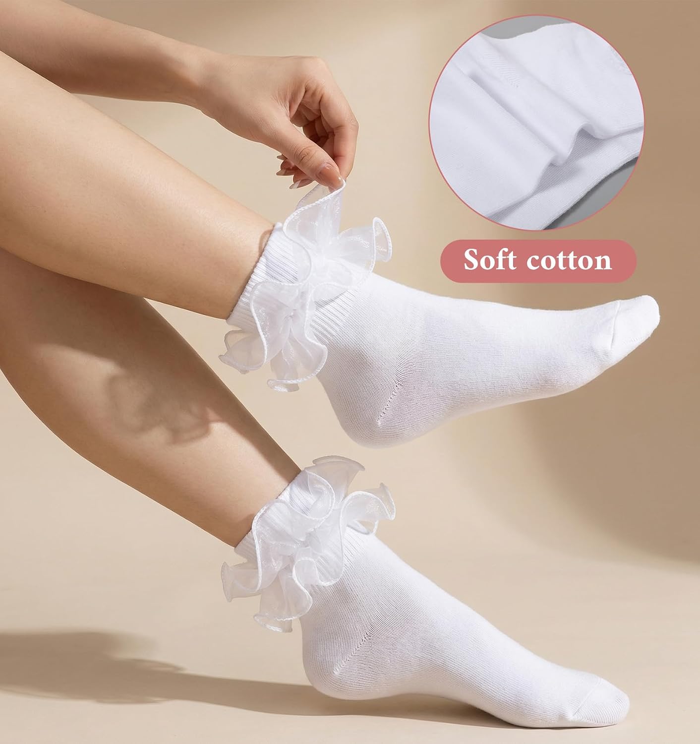 White Ruffle Socks, Ankle White Lace Socks Women with Lace Frilly | Soft Cotton Blend Breathable for Women Girls