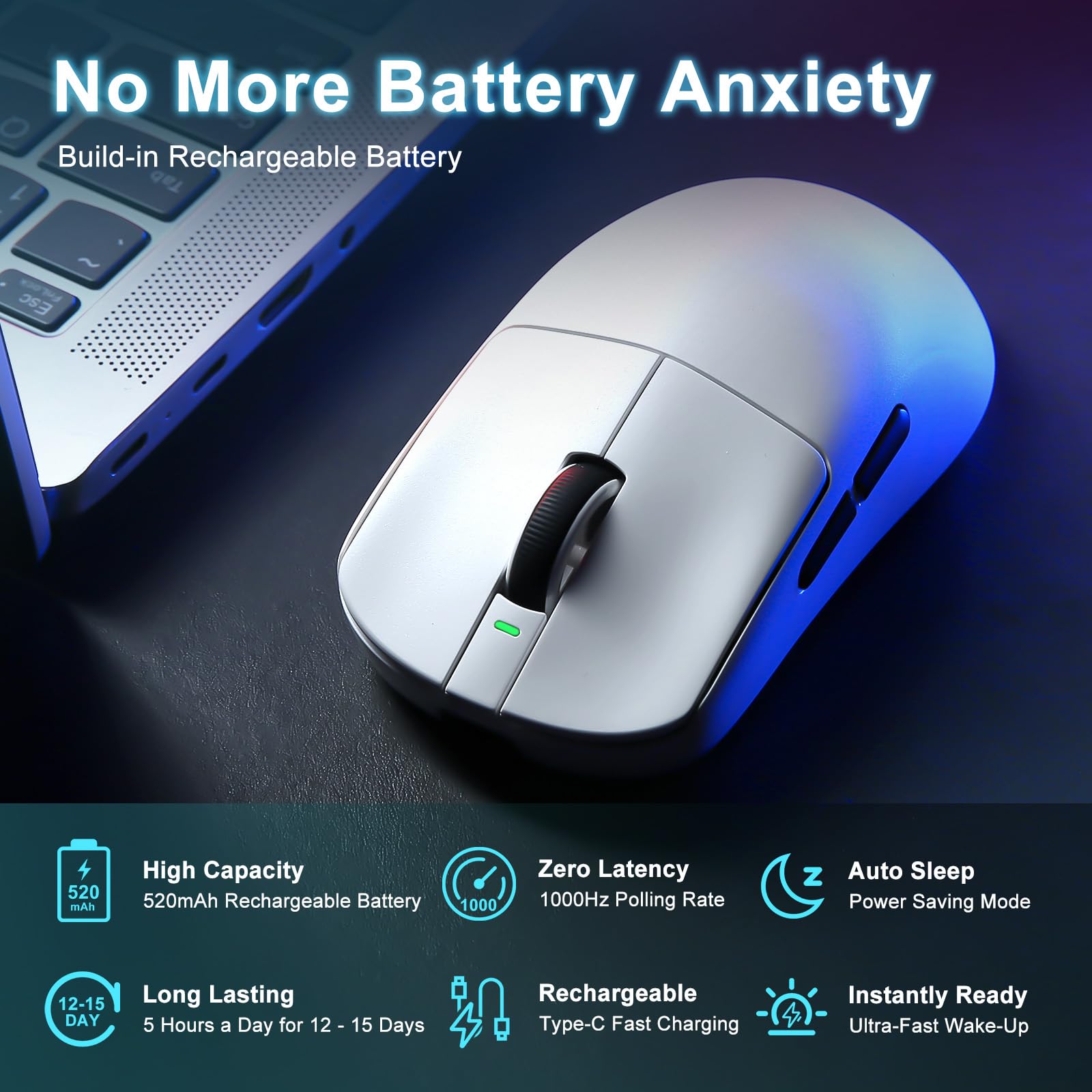 R1 SE+ Mouse da gioco wireless, 18000 DPI, sensore PAW3395SE ad alta precisione, leggero 55 g, tre modalità di connessione, mouse ergonomico programmabile, adatto per laptop/PC/Mac (bianco)