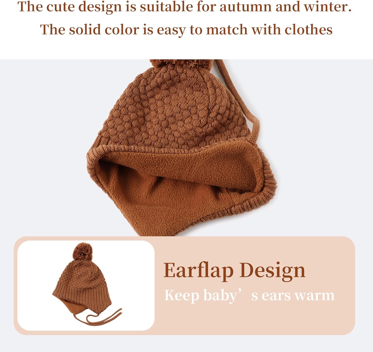 Baby Girl Winter Hats Fleece Lined Infant Beanie Hat for Boys Knitted Kids Earflap Beanis with Pompom 0-8 Years - Image 3