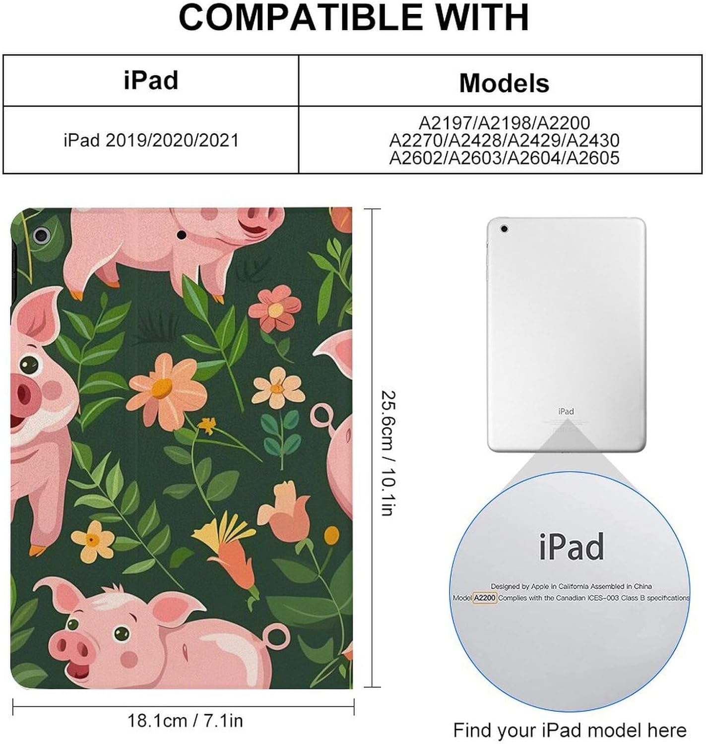 Cute Pigs with Herbs Printed Case Trifold Stand Protective Cover Compatible with ipad 2019/2020/2021(10.2in)