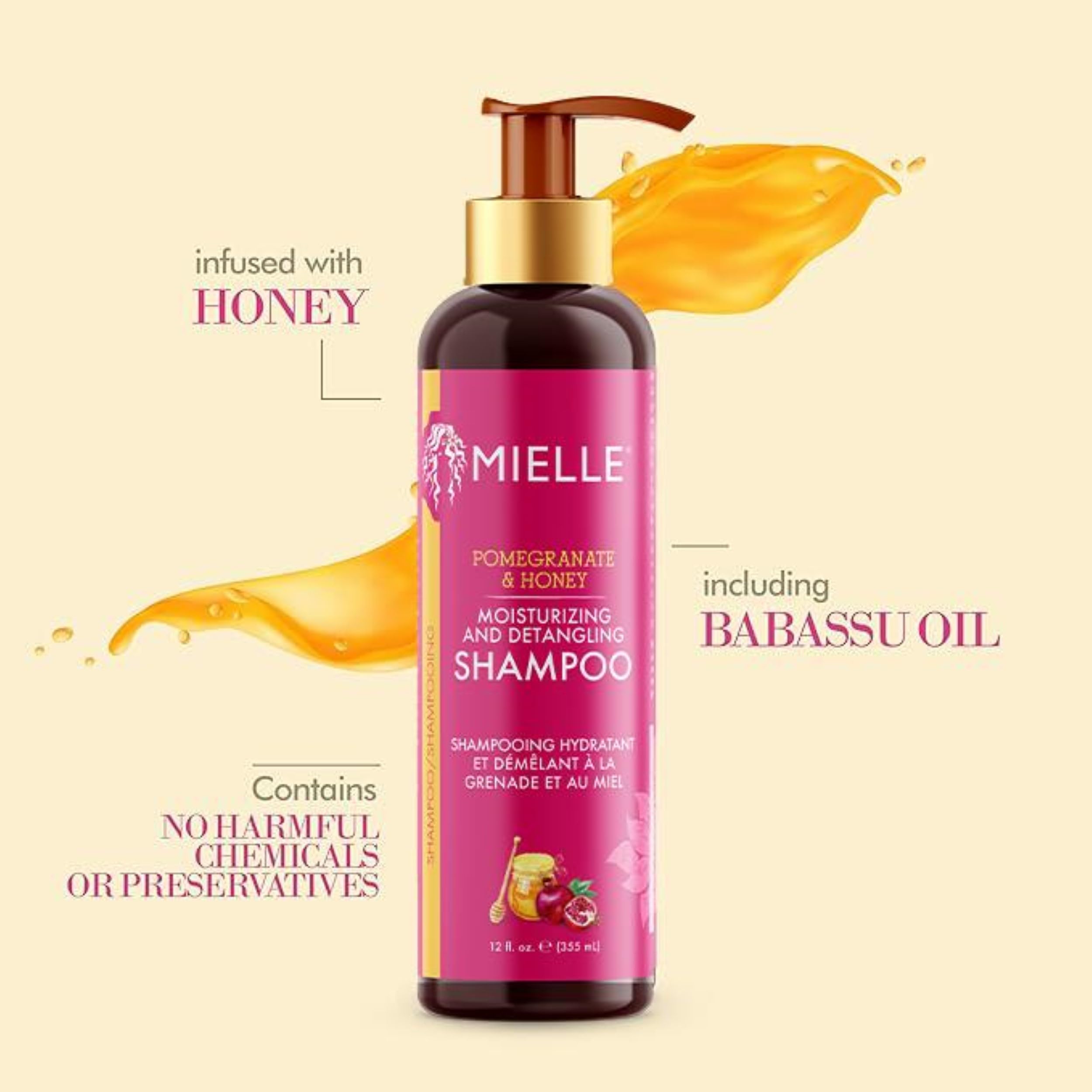 Mielle Pomegranate & Honey Detangling & Moisturising Shampoo, Curly Hair Shampoo for Women - Image 4