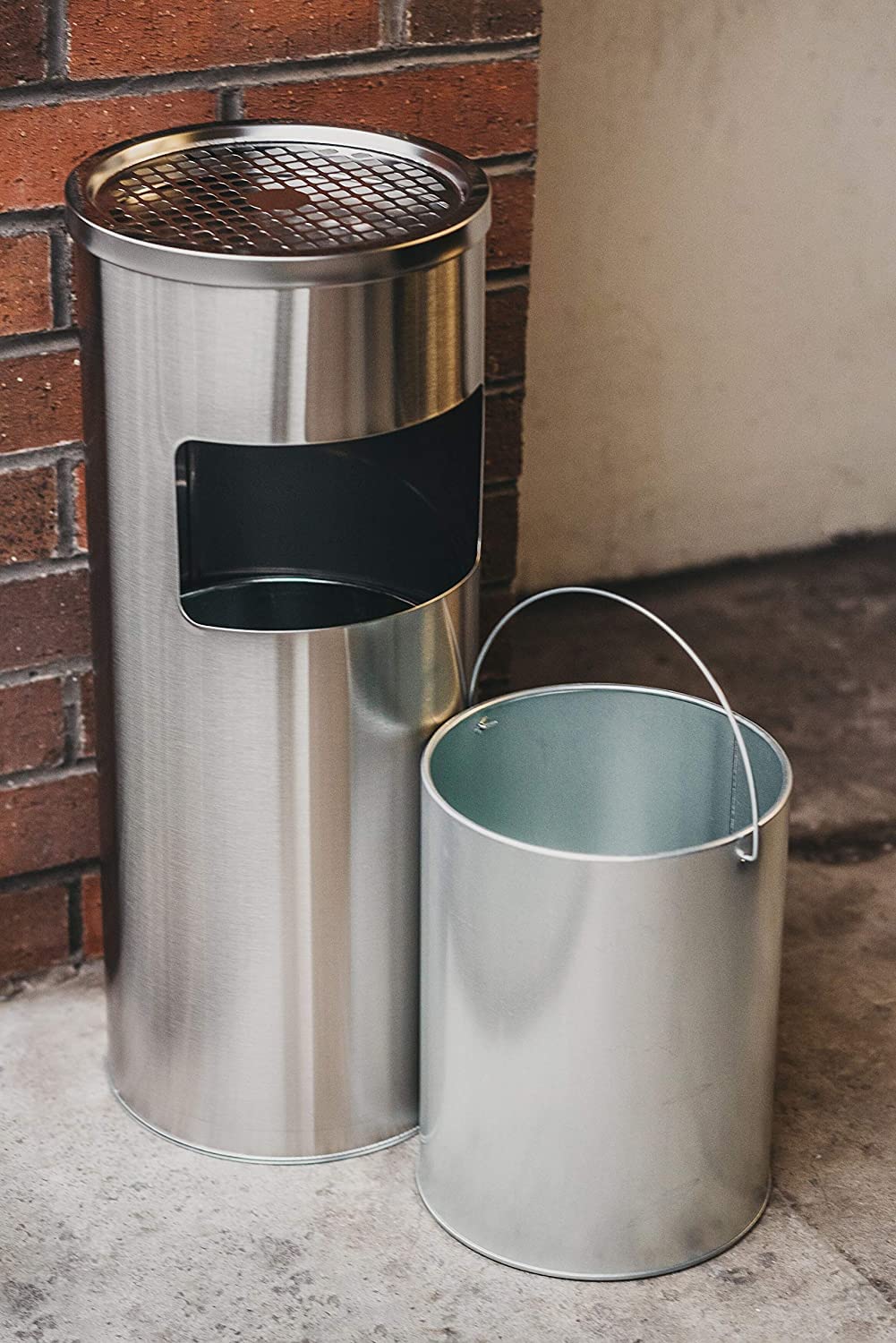 A+R Clear Ar Free Standing Stainless Steel Metal Dust Rubbish Bin & Cigarette Ashtray Stand