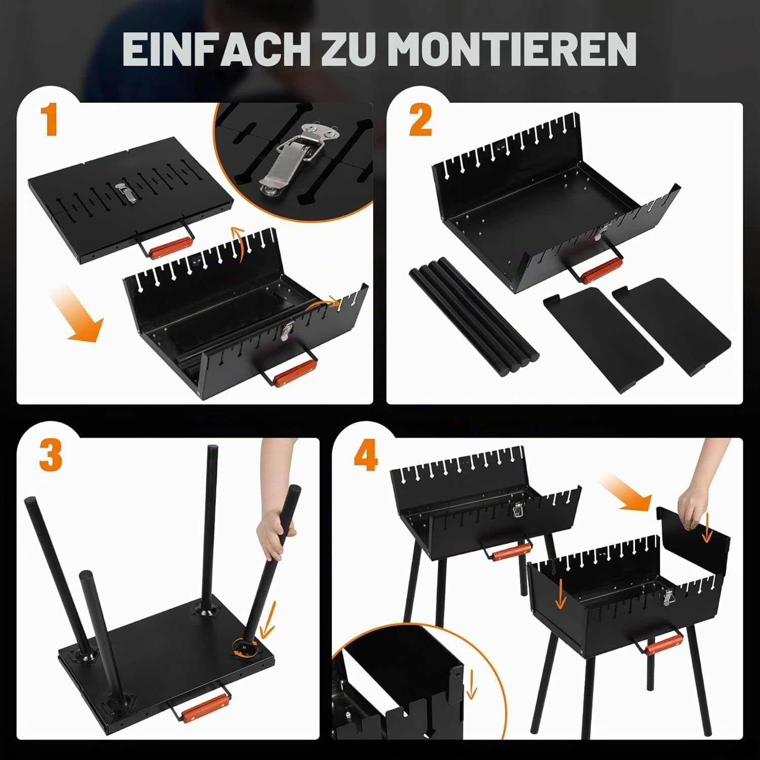 REDCAMP Mangal Grill Schaschlik, Tragbarer, 2 Spießhöhen, für 16 Spieße | langsam, scharf, Klappbar, Holzkohlegrill, Outdoorgrill, robust, langlebig, für Camping Garten Picknick Reisen Strand Balkon