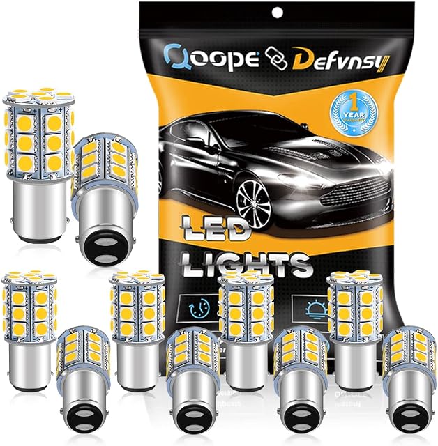 DEFVNSY - Pack of 10 - Warm White 3000K 1142 BA15D LED Bulbs 5050 27-SMD Replacement Lamps for 12V Interior RV Camper Trailer Lighting Boat Yard Light Brake Tail Bulbs