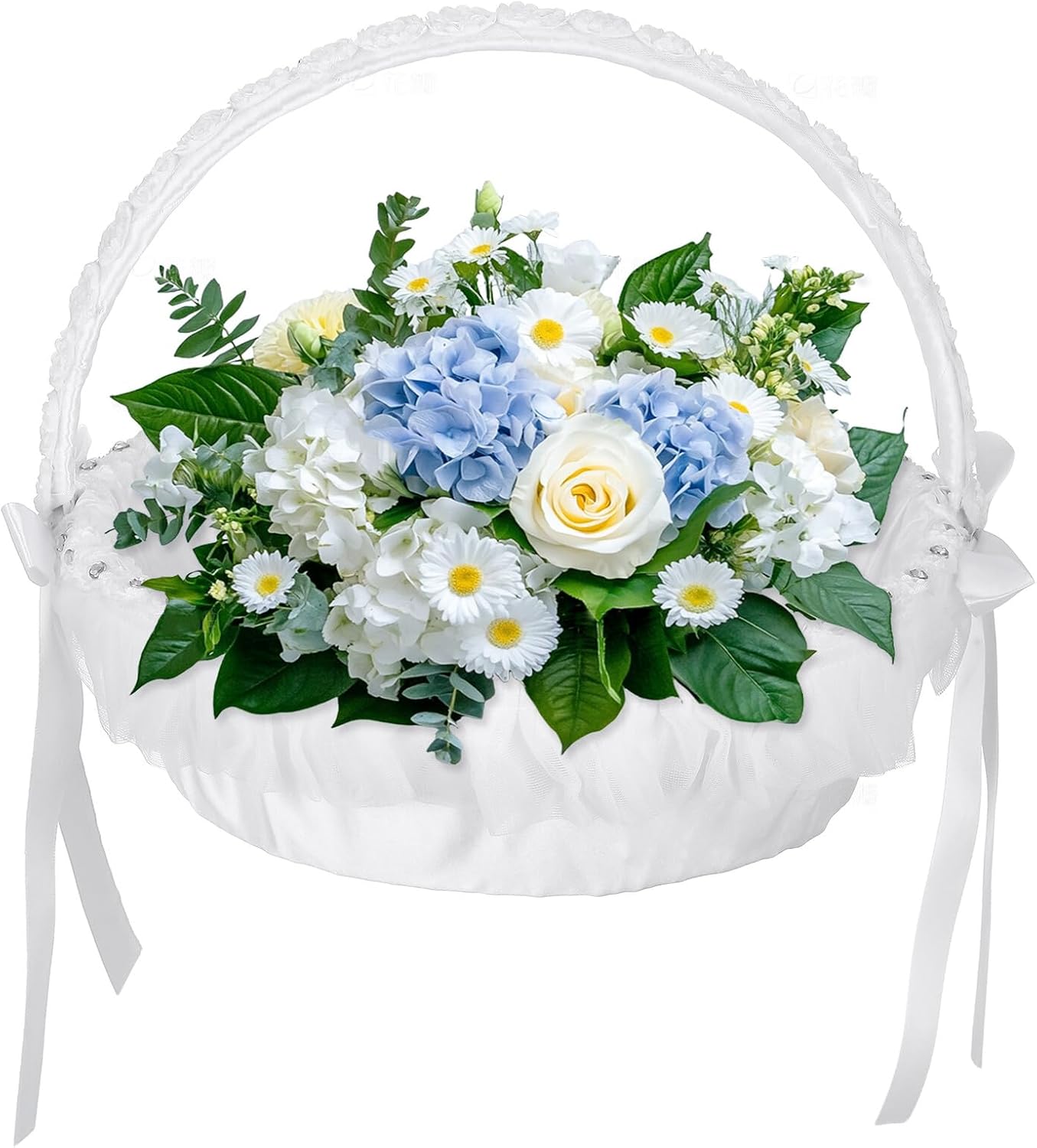 Mipcase Wedding Flower Basket for Bride Handheld Lace Flower Girl Basket with Rhinestone and Polyester European Style for Bridal Shower and Party Supplies