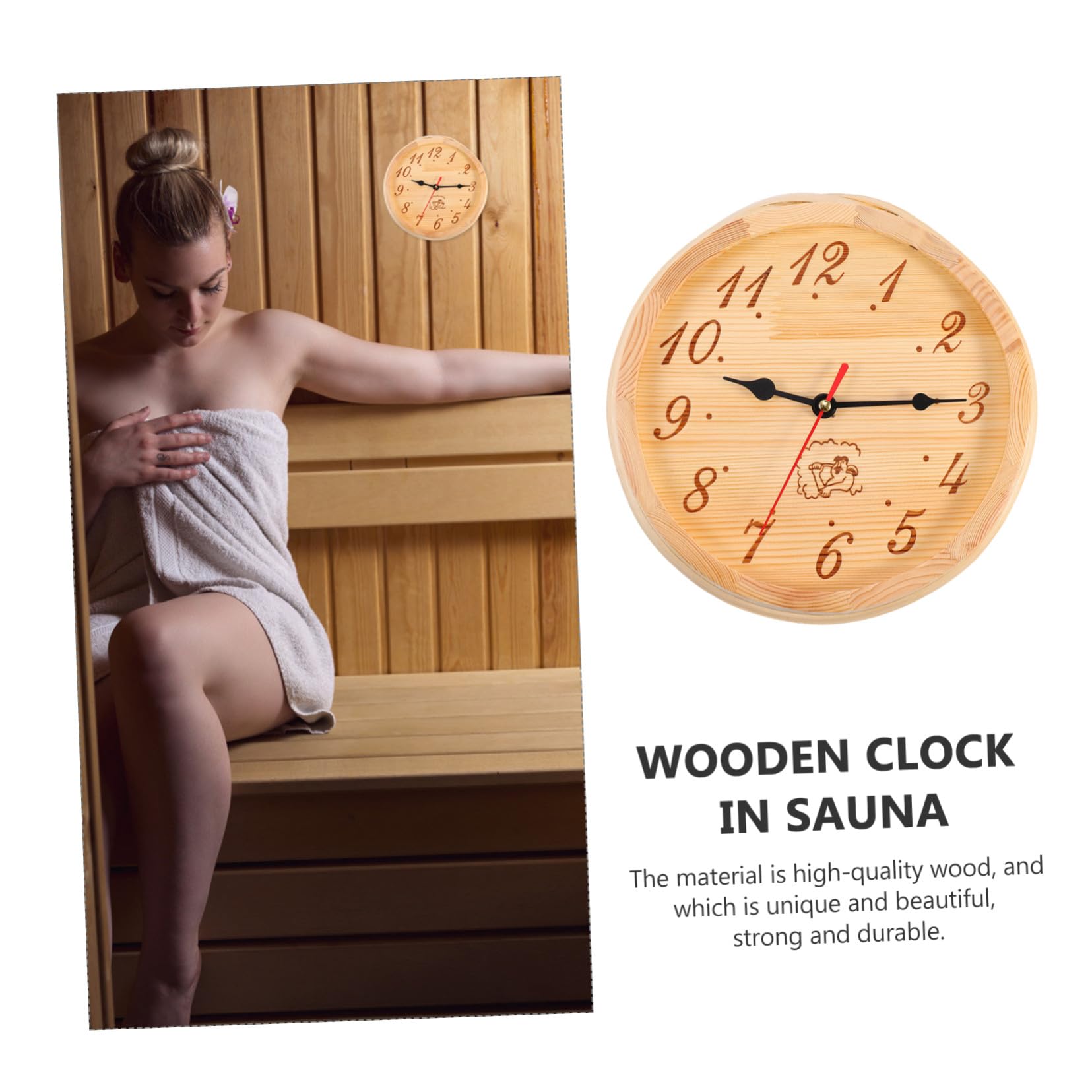 DOITOOL Sauna Uhr Wandhängend Feuchtigkeitsbeständig Uhr für Sauna und Yoga Schlafzimmer Dekorative Holz Wanduhr