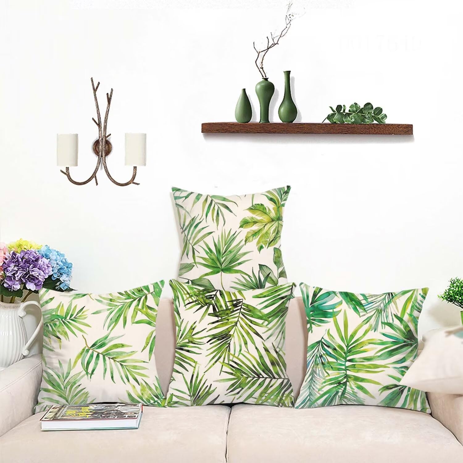 Fundas Cojines SuavesHoja Fundas Cojines Cuadradas Suaves Funda Almohada Cojines Suaves Sillas Jardin para Oficina Jardín Cama Sofá Banco Interior o Exterior Juego de 4 Funda Cojin Verde mu-415
