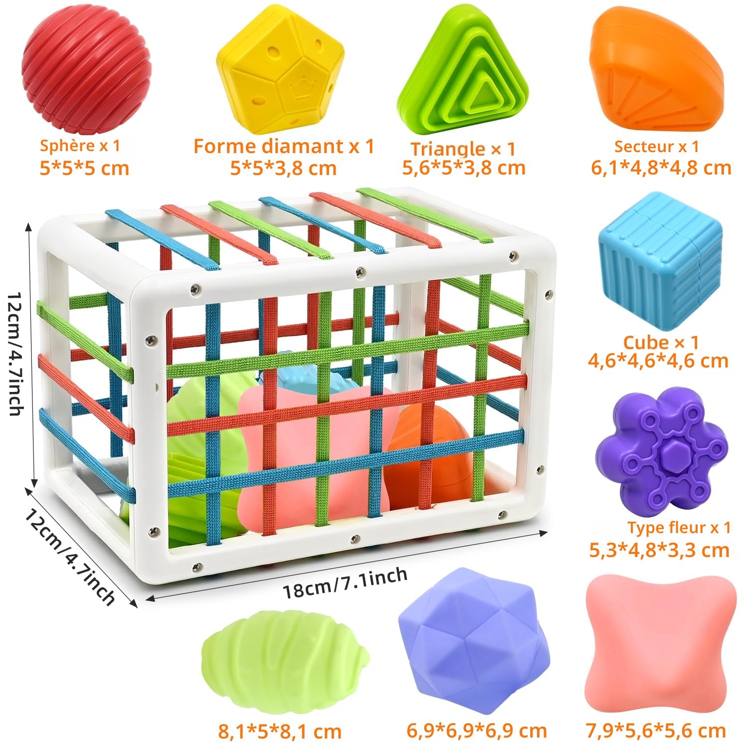 Jouet Bebe 1 2 Ans, Montessori Sensoriel Jeux pour Bébé 12 18 Mois, Trieur de Formes avec Boules Texturées Balles Sensorielles Cube d'activité de Développement Jouet Enfant Fille Garcon Cadeau